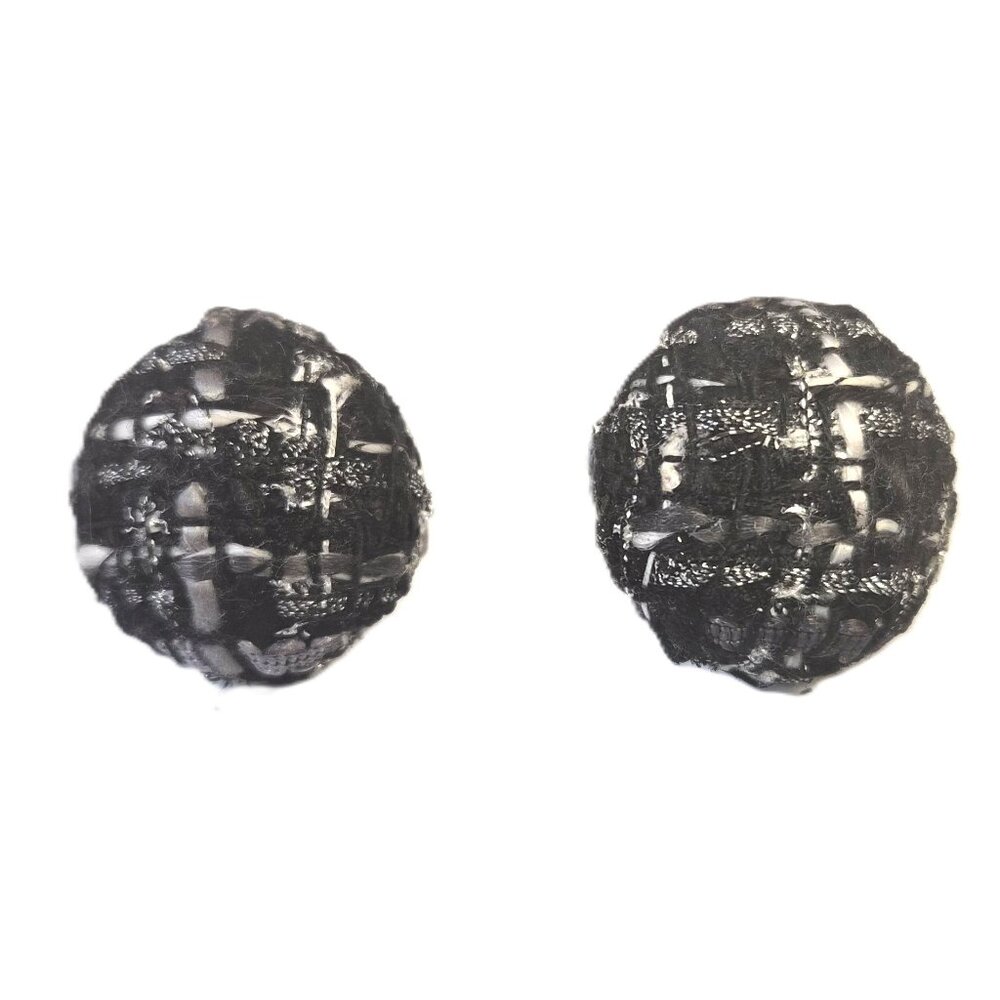 VTG Plaid Fabric Button Earrings Jackie O Style Omega Back Pierced Power Dressin